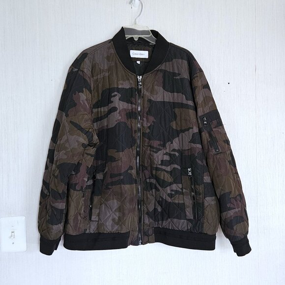 Calvin Klein Men's Quilted Bomber Jacket Camo Zipper Detail sz XXL EUC - Picture 1 of 9